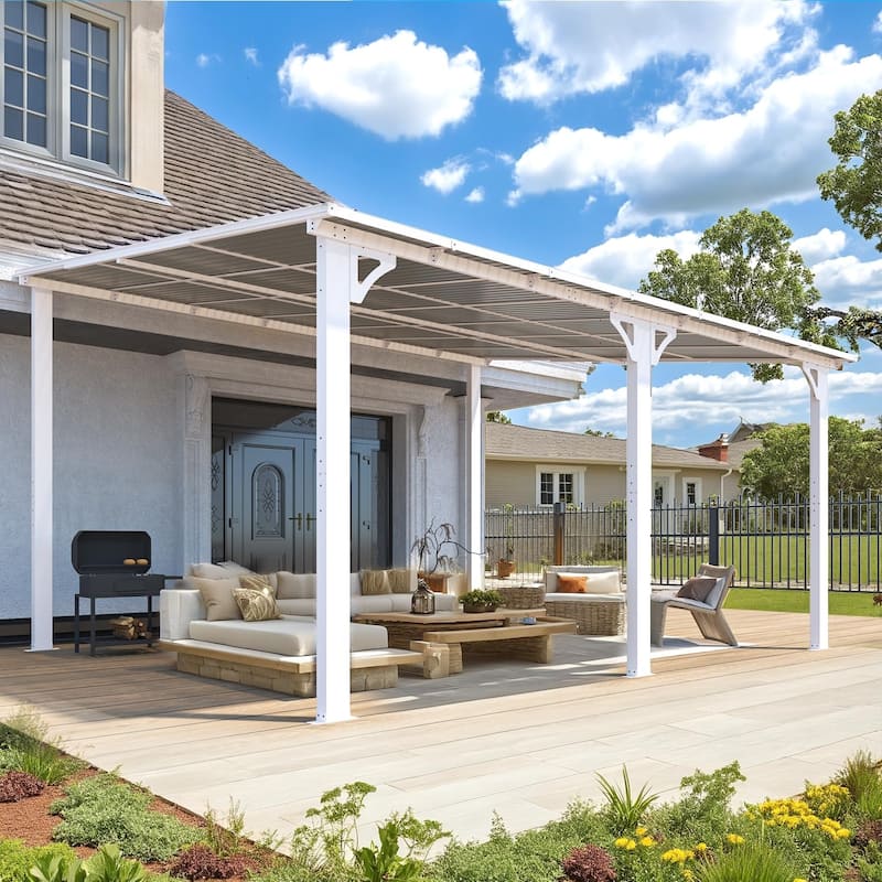 12x14ft Lean to Gazebo Hardtop Wall Mounted Gazebo