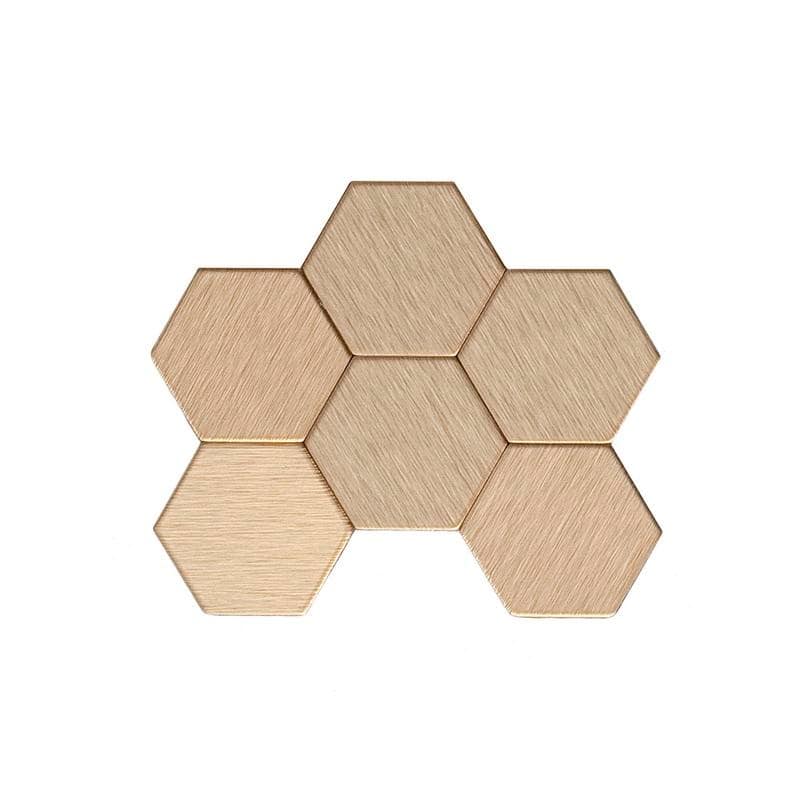 Aspect Peel and Stick Backsplash 11in x 4in Honeycomb Champagne Matted Metal Tile (3-Pack) - Sample - Champagne