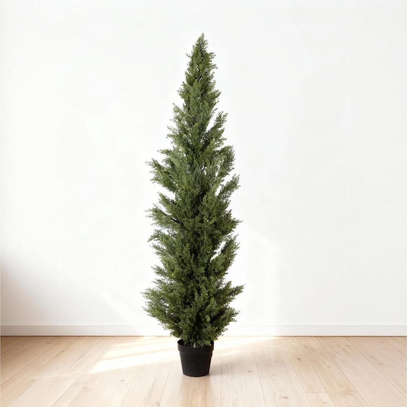 6FT Artificial Cypress Tree UV Resistant, Realistic Indoor Outdoor Fake Topiary Plant, Garden or Entryway Decoration, 1pc/set