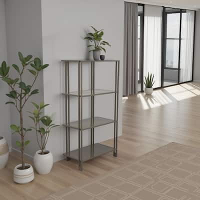 Bush Plant Display Stand, Modern 4 Tier Gray Metal Finish, 38 Inch
