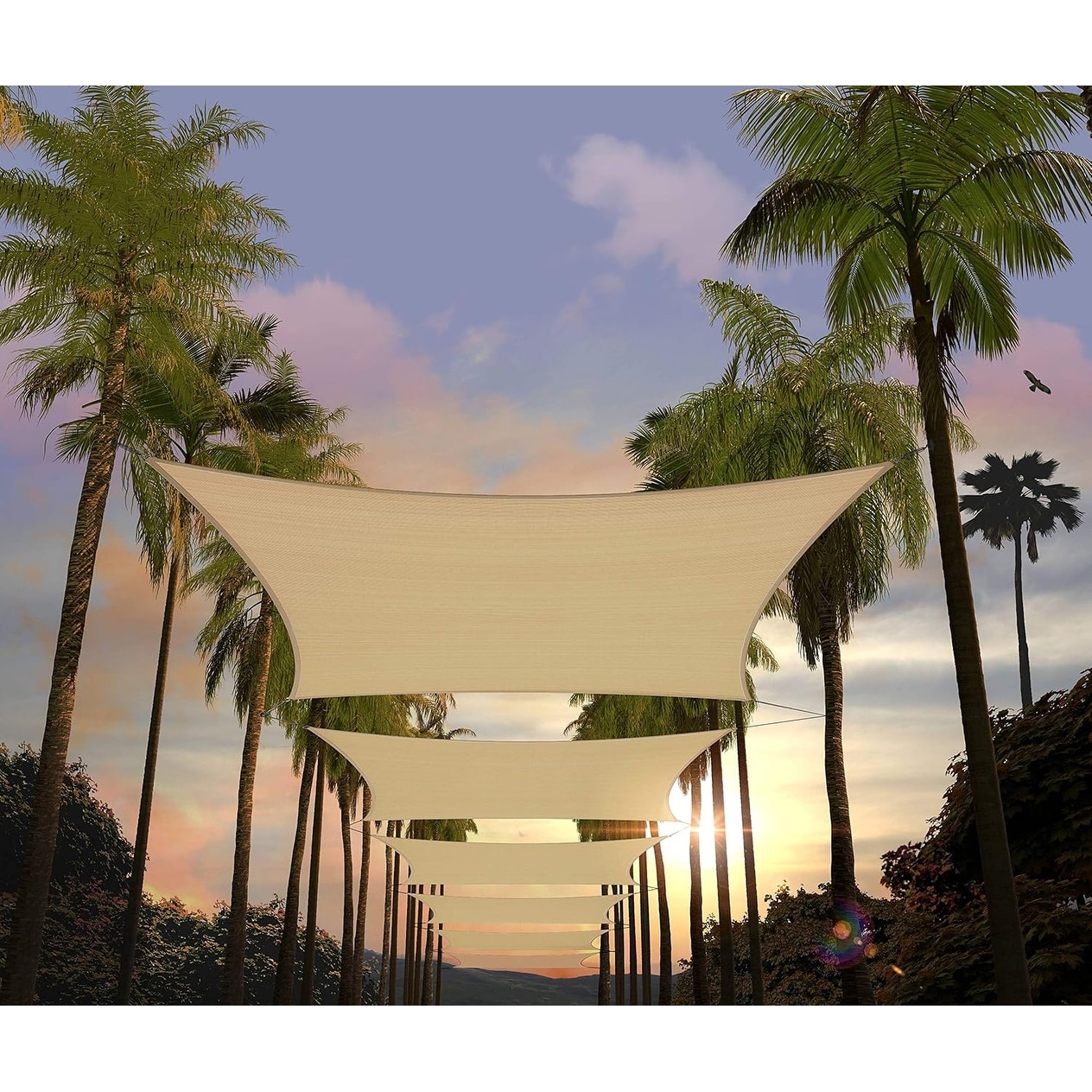 14' x 18' Beige Rectangle Sun Shade Sail, UPF50+, 95% UV Blockage, Water & Air Permeable, 3 Years Warranty