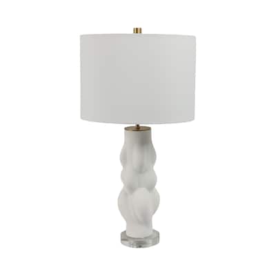 Stoneware Table Lamp Textured Sculptural Base Fabric Shade - 26" White - 14" x 14" x 26"