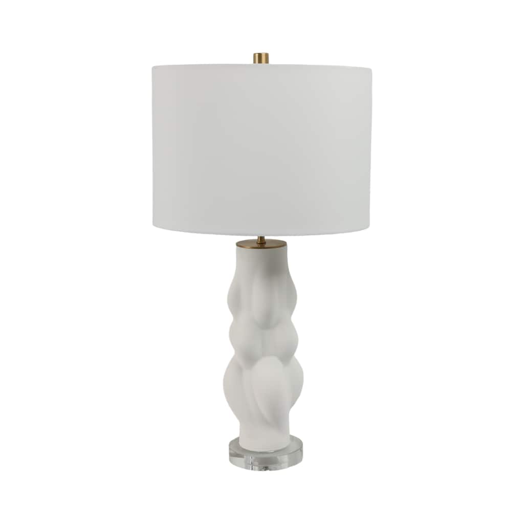 Stoneware Table Lamp Textured Sculptural Base Fabric Shade - 26" White - 14" x 14" x 26"