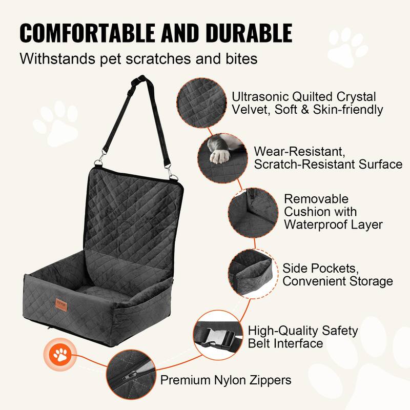 Dog Car Seat, Dog Booster Seat for Car with Side Handles and A Storage Pocket