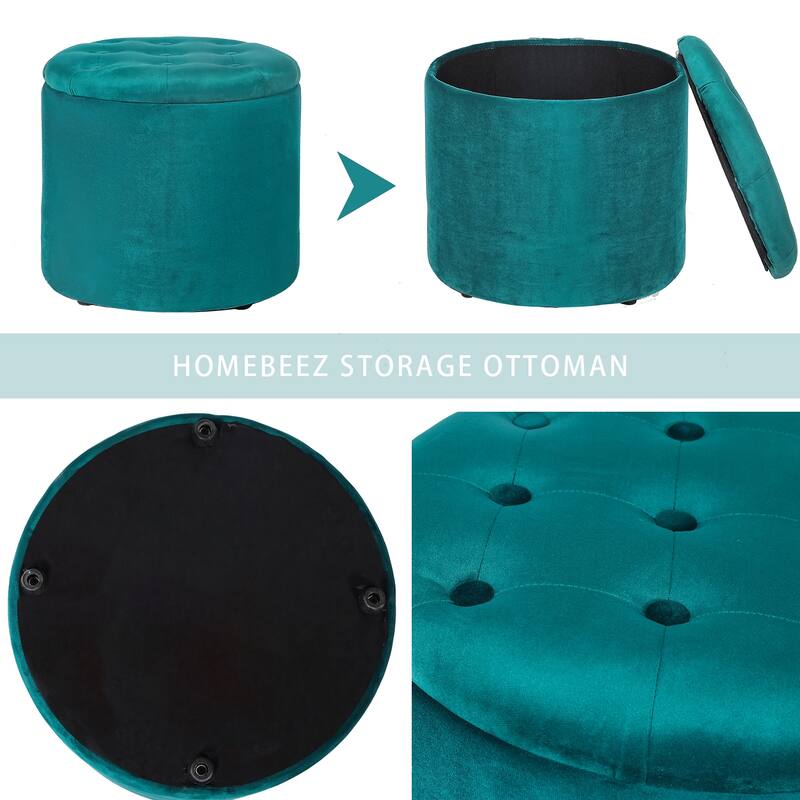 Adeco Round Storage Ottoman Footrest Stool With Removable Lid