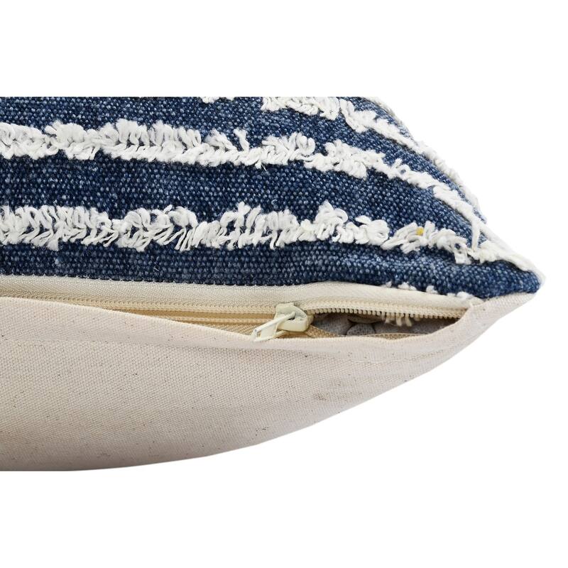 HomeRoots 20" X 20" Ensign Blue And Cream 100% Cotton Striped Zippered Pillow