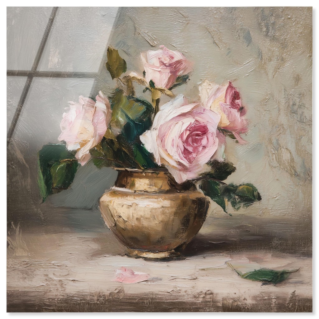 Pink Petals and Brass Acrylic by Art Remedy, Ready to Hang