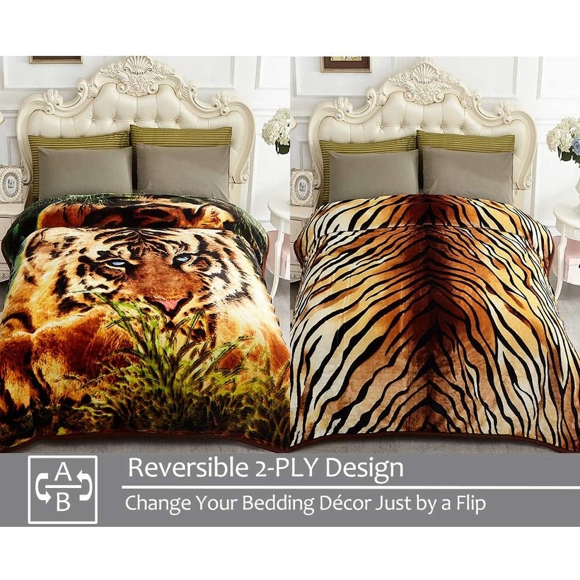2 Ply Tiger Reversible Mink Blanket Wolf