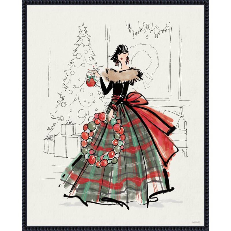 Holiday Fashionistas V by Anne Tavoletti (23 x 28 in.), Framed Canvas Wall Art Print - Sylvie Beaded Black