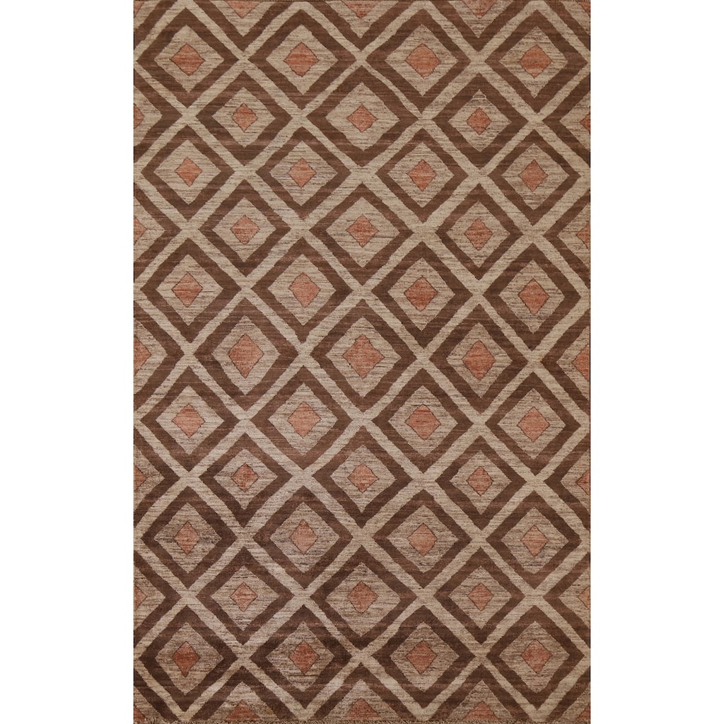 Geometric Gabbeh Kashkoli Oriental Area Rug Hand-knotted Wool Carpet - 5'2" x 7'10"