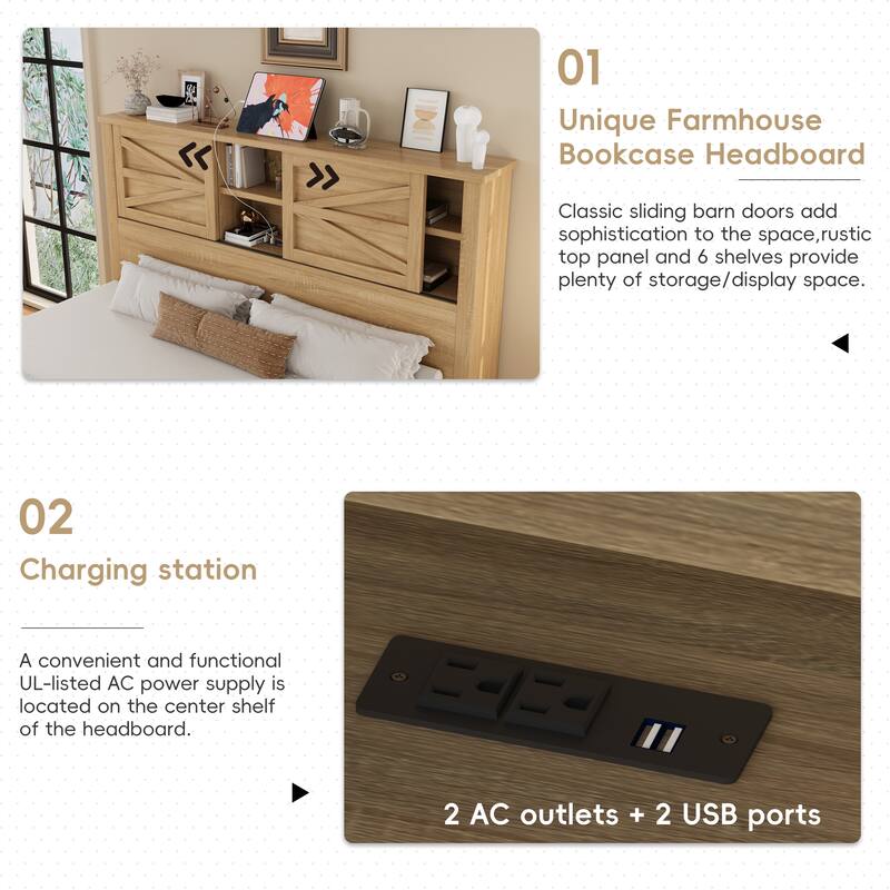 Farmhouse 3-Piece Bedroom Set with Sliding Storage Headboard & Charging Station by Harper&Bright Designs
