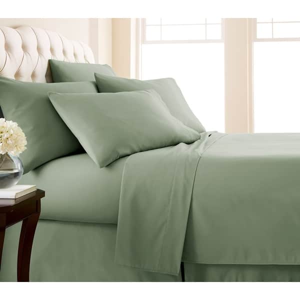 No-slip Ultra-soft Deep Pocket 6-piece Bed Sheet Set - Queen - Dark Green