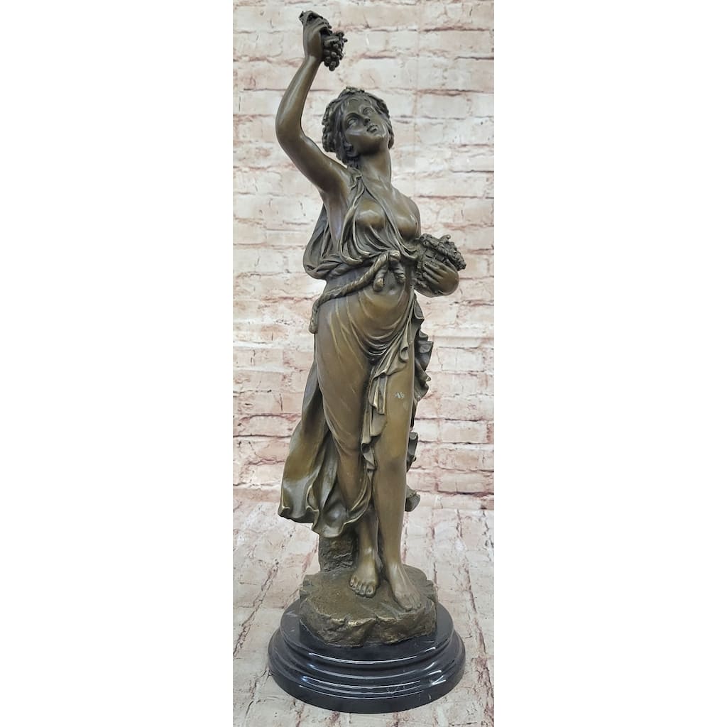 Bronze Statue Of Bacchante In Joyous Celebration With Grapes And Wine By Milo