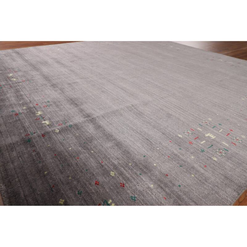 Silver Gray Tribal Gabbeh Indian Square Area Rug Handmade Silk Carpet - 7'10" X 7'10"