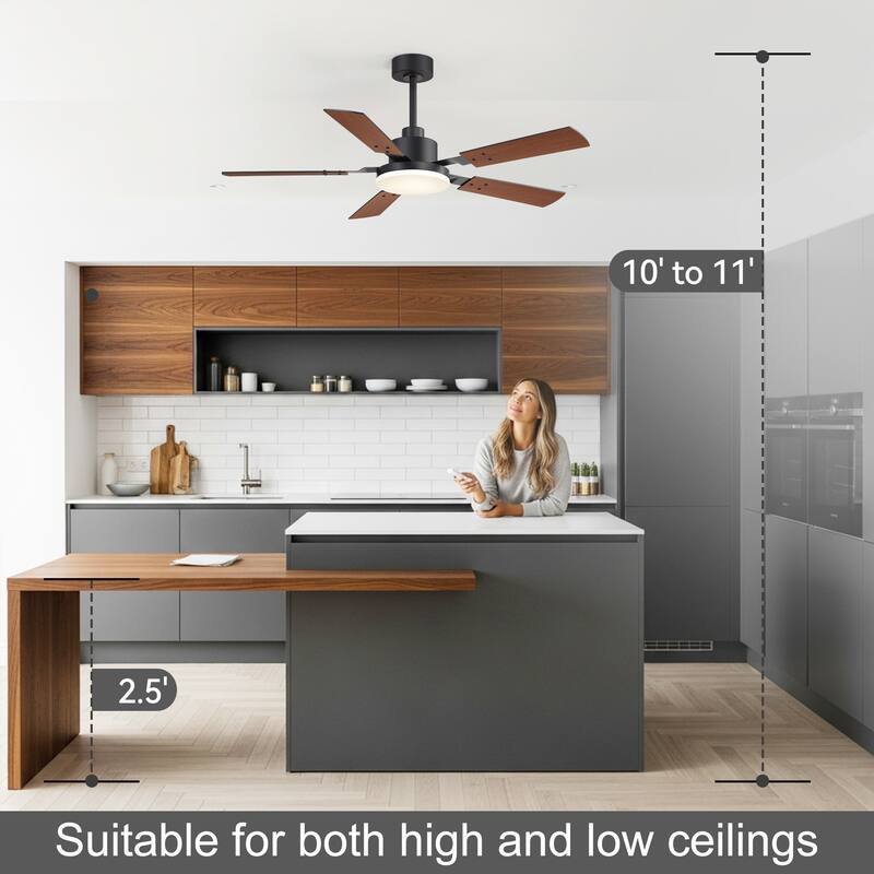 52 Inch Reversible 5-Blade Integrated LED Ceiling Fan with Light and Remote