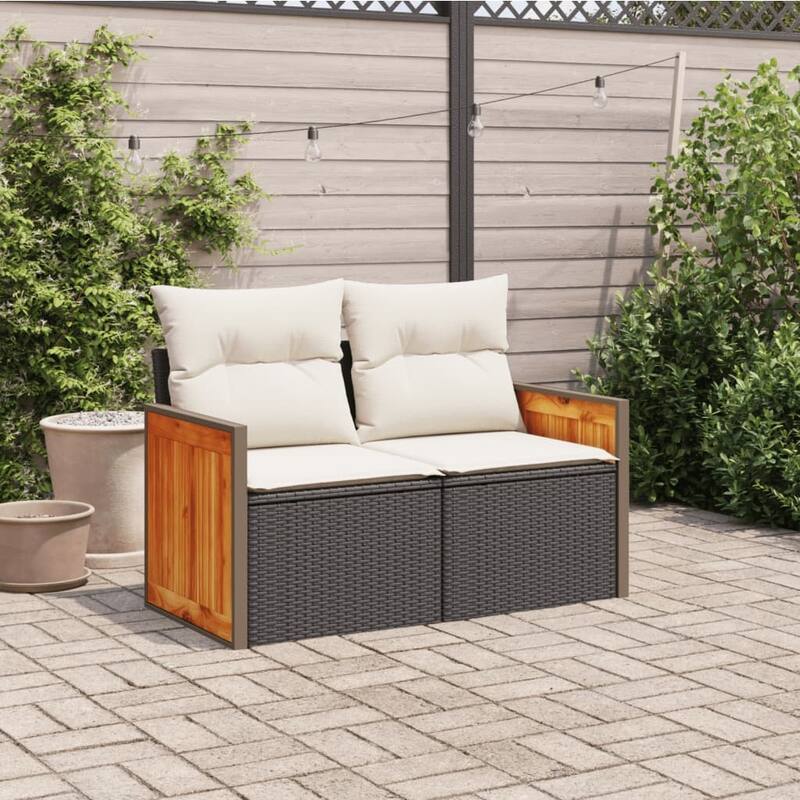 vidaXL Patio Sofa with Cushions Outdoor Seating Loveseat 2-Seater Poly Rattan - 24.4 x 46.5 x 27.2 in