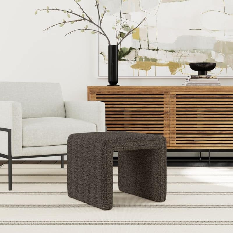 HomePop Modern Channel Ottoman - Dark Brown Boucle