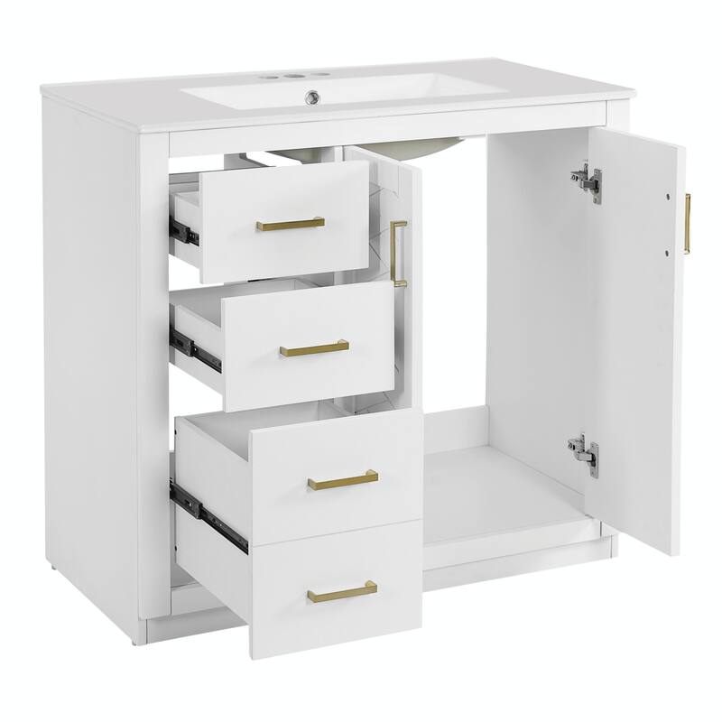 36'' Bathroom Vanity with Ceramic Sink Combo, Solid Wood Frame Bathroom Storage Cabinet