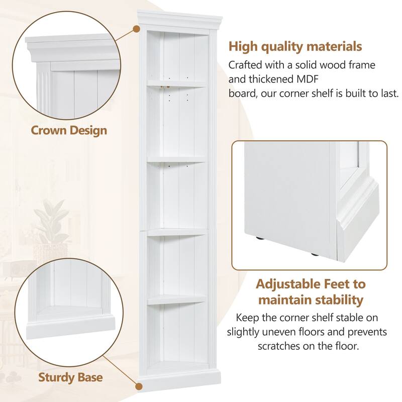 83.4" Corner Bookcase Display Stand with LED Light, 5-Tier Shelves