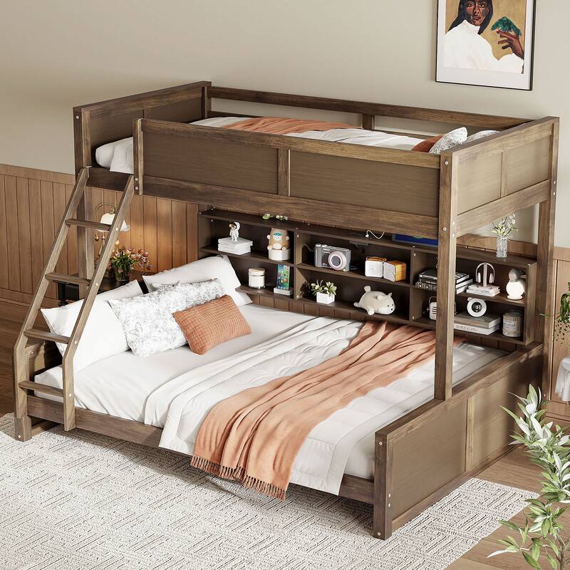 Bunk Bed with Storage Cabinets and USB Ports, Full XL over Queen or Twin XL over Queen
