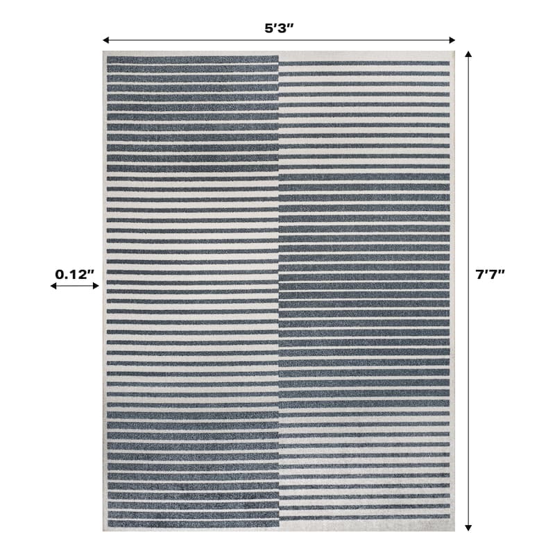 JONATHAN Y Slinger Minimalist Striped Plaid Machine-Washable Dark Gray/Cream Area Rug