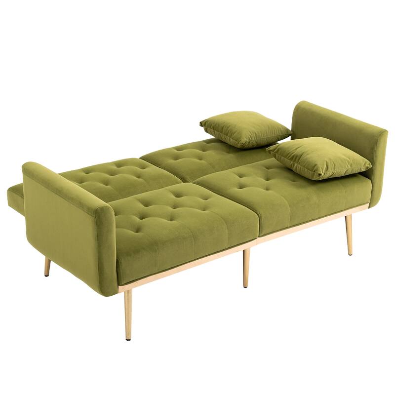 65.35" Velvet Futon Sofa Bed with Adjustable Backrest