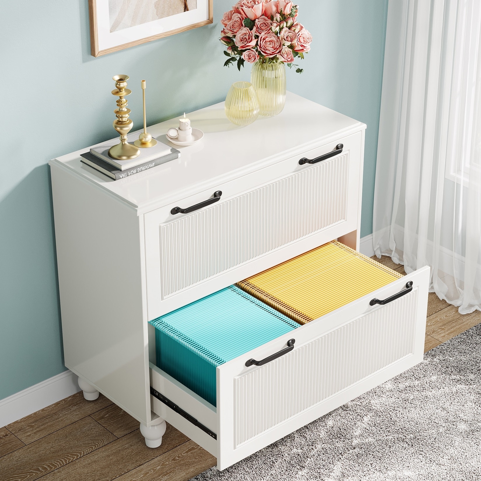 2-Drawer White Lateral File Cabinet for Letter / Legal Size Files