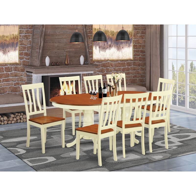 East West Furniture Dining Set Includes an Oval Table with Butterfly Leaf and 8 Kitchen Chairs, Buttermilk & Cherry - PLAN9-WHI-W