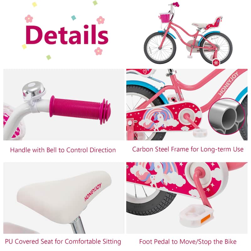 Gymax 18 Inches Kids Bicycle w/ Doll Chair & Basket Kids Bike w/