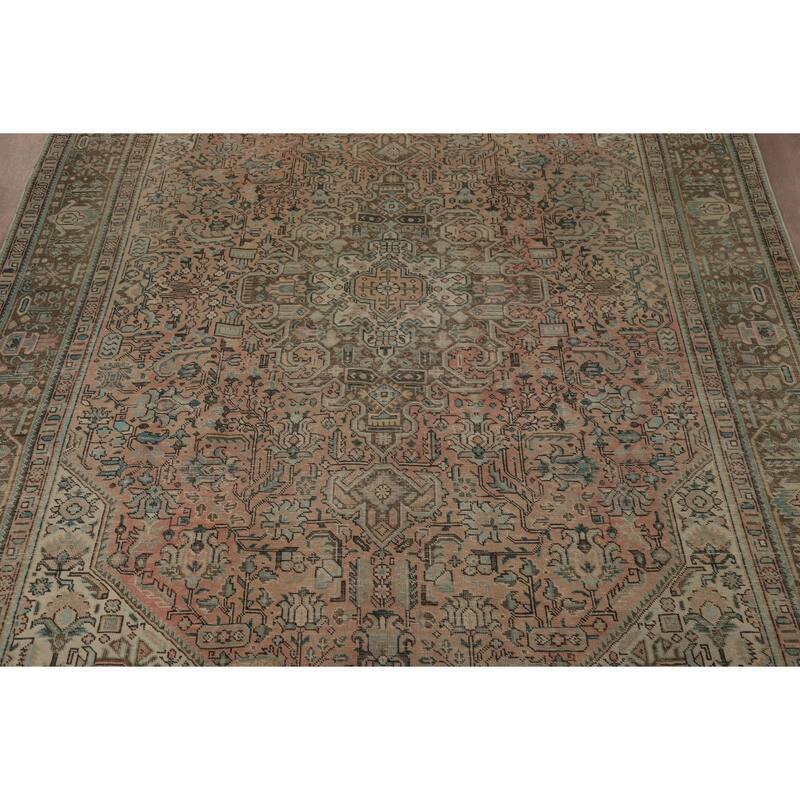 Geometric Pink Tabriz Persian Vintage Area Rug Handmade Wool Carpet - 7'11"x 11'2"