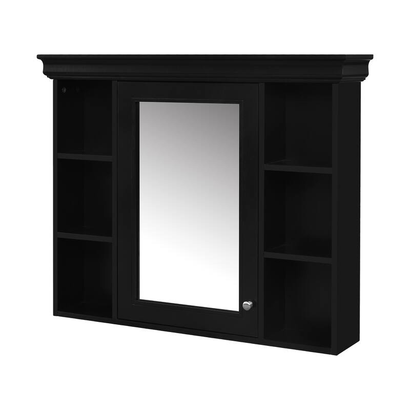 GDFStudio - Valence Modern Wall-Mounted Bathroom Storage Cabinet with Mirror and Open Shelves - 35'' x 28''