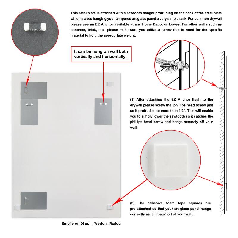 Sunder Rectangular Beveled Wall Mirror on Free Floating Printed Tempered Glass