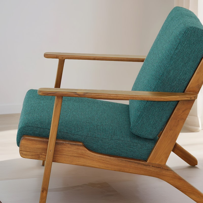 Kymber Teak Wood Linen Lounge Chair