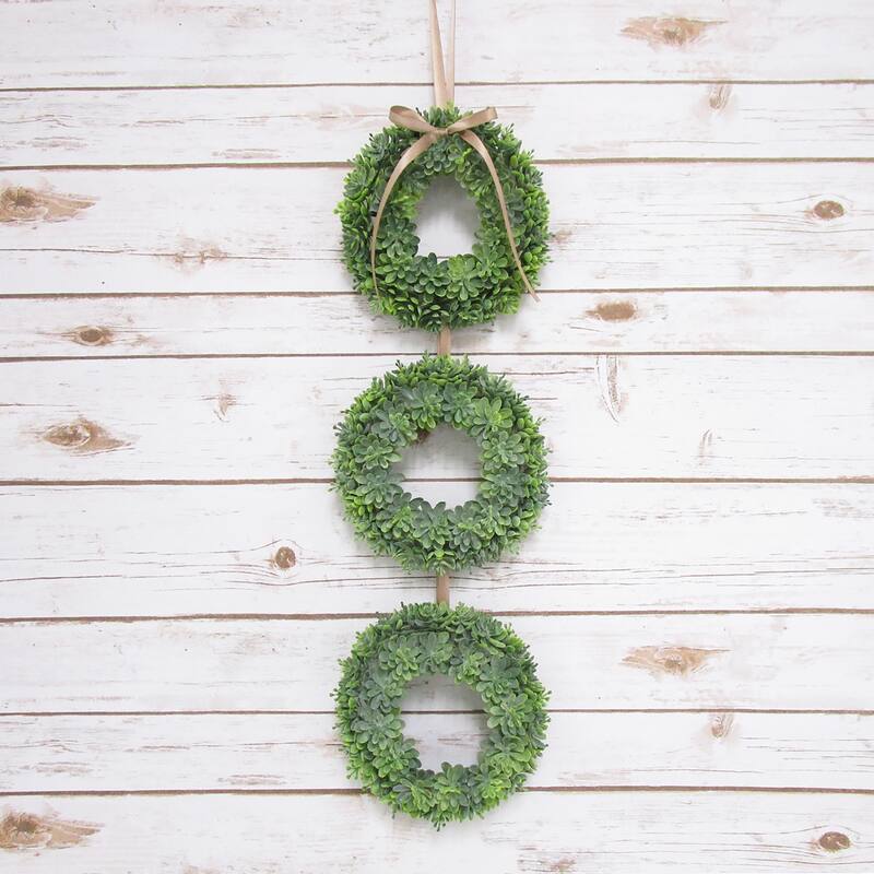 Set of 3 Small Frosted Green Artificial Lotus Succulent Greenery Wreath Candle Ring 7.5in - 7.5" L x 7.5" W x 2.5" DP