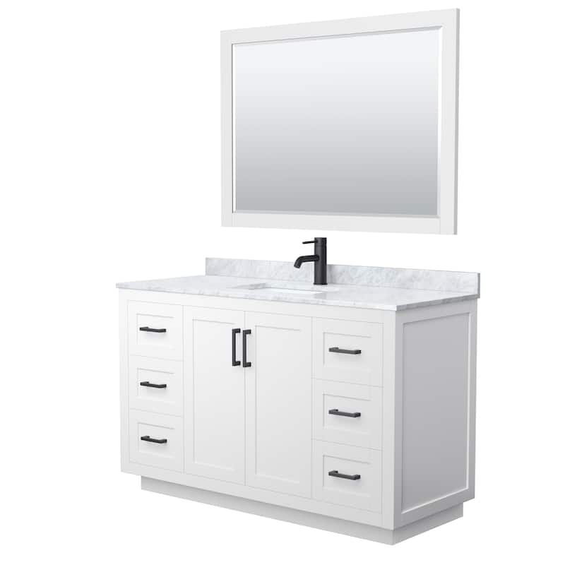 Miranda Single Vanity Set, White Carrara Marble Top, 46-Inch Mirror