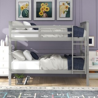 Contemporary Full over Full Bunk Bed with Ladder for Bedroom, Versatility Galore, Maximized space, Guest Room Furniture-Gray