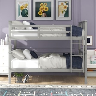 Twin Over Full Bunk Bed, Converted into 2 Beds, Solid Wood Bunkbeds Bedframe with Safety Rail and Ladder, for Kids/Teens Bedroom