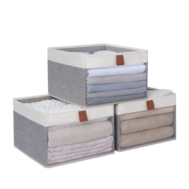 StorageWorks Foldable Storage Bins, Set of 3, Gray&White