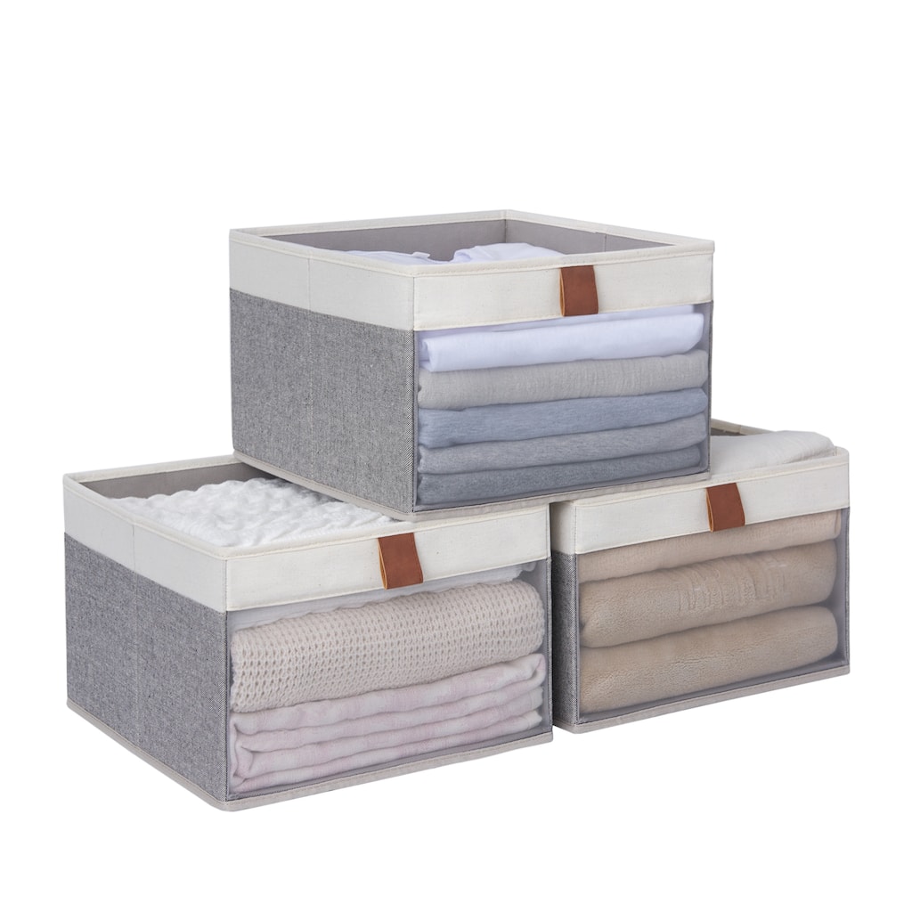 StorageWorks Foldable Storage Bins, Set of 3, Gray&White