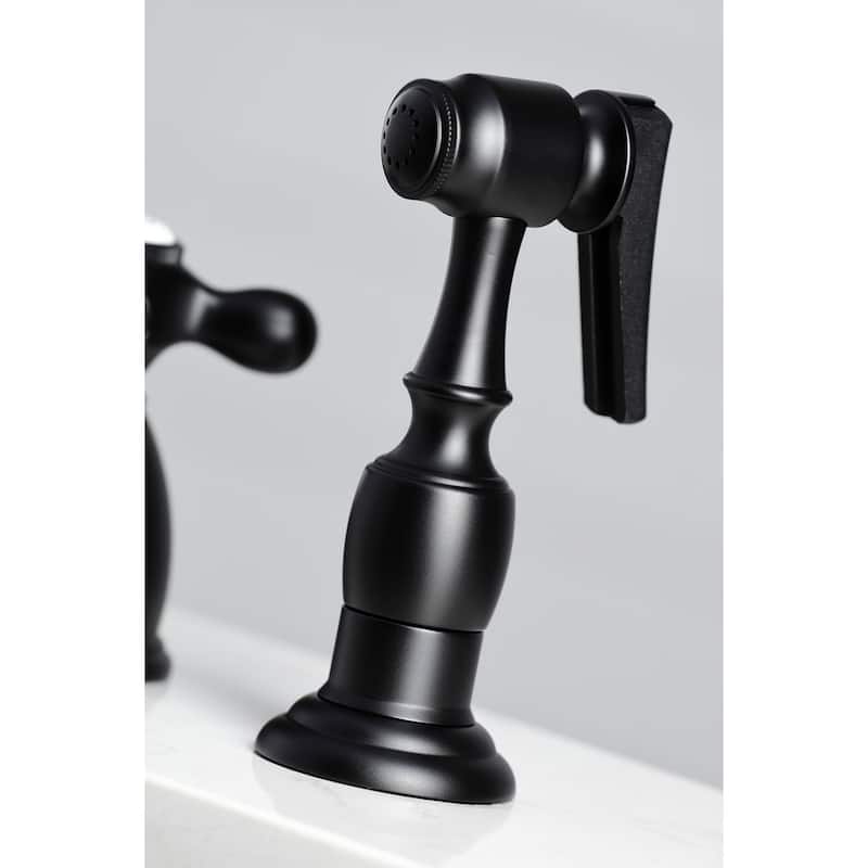 Kingston Brass Heritage 8-Inch Widespread Kitchen Faucet with Brass Sprayer