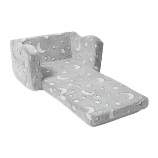 Grey Fleece Glow Foldable Kids Sofa Chair with 25D Foam and Blanket - 24.01“L x 16.93” W x 15.75” H