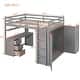 dimension image slide 2 of 5, Twin/ Full Size Loft Bed Frame with 3 Drawers, Desk and Wardrobe, Solid Wood Versatility Storage Bed Frame for Kids, Teens