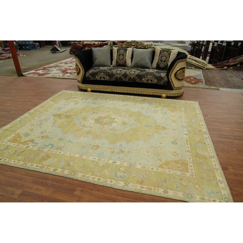 Vegetable Dye Wool Oushak Turkish Area Rug, Medallion Geometric Carpet - 10' 1'' X 8' 3''