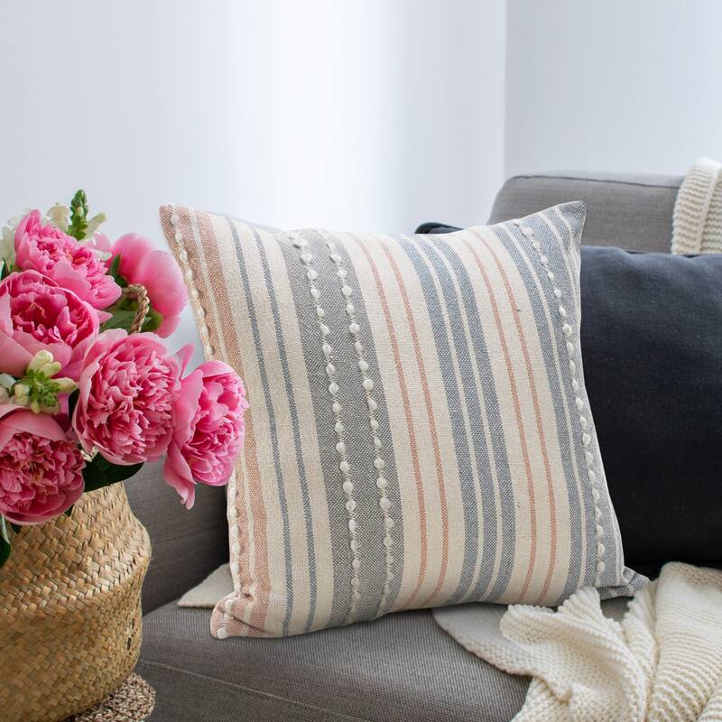Sevita Delicate Textured Striped Throw Pillow - Accent - 20" x 20" - Polyester - White/Blue/Gray/Tan - Single