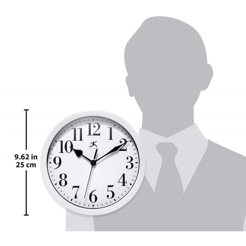White Plastic 10 inch Simple Office Wall Clock - 9.625 x 1.5 x 9.625