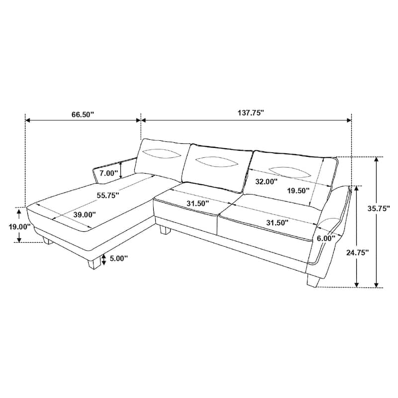 Caspian Upholstered Curved Arm Chaise Sectional Sofa