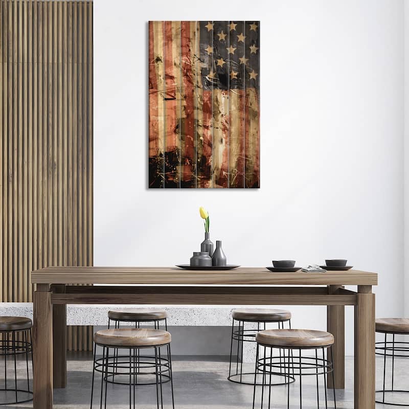 Star Spangled Grafitti Print On Wood by iCanvas - Multi-Color