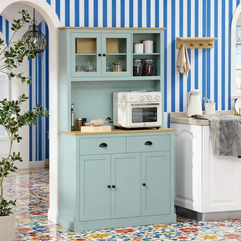 70.8" Pantry Storage Cabinet, Freestanding Hutch Cabinet with Drawer, Modern Food Pantry with Adjustable Shelves, Floor Cupboard - Light Blue