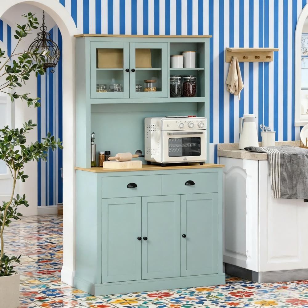 Floor Tall Storage Sideboard Cabinet with Drawer and Countertop, Kitchen Buffet Pantry Hutch Cupboard with Adjustable Shelves