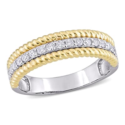 Miadora 14k 2-Tone White and Yellow Gold 1/3ct TDW Diamond Bead Anniversary Wedding Band Ring